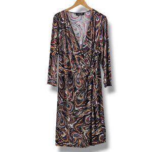 Evan Picone Black Label Faux Wrap‎ Dress Size 18 Jewel Tones Fall Stretch Office